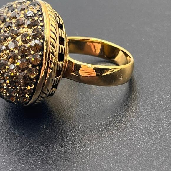 Sterling‎ Silver Vermeil 925 Pave Dark Gray Black Large Statement Ring Sz 7.5 - Picture 8 of 9